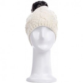 Skullies & Beanies Premium Twist Cable Knit Solid Color Winter Beanie Hat w/Pom Pom- Diff Colors - Cream - CC11PU0WUQT $9.46