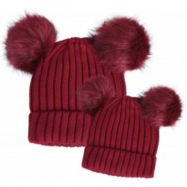 Skullies & Beanies 2PCS Parent-Child Hat Winter Warmer Baby Hat/Women Pom Pom Beanie- Mother & Baby Knit Skull Cap - Double R...