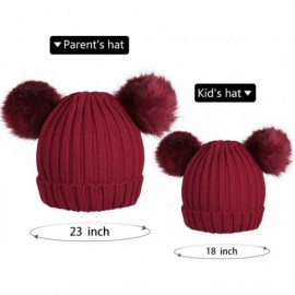 Skullies & Beanies 2PCS Parent-Child Hat Winter Warmer Baby Hat/Women Pom Pom Beanie- Mother & Baby Knit Skull Cap - Double R...