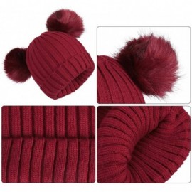 Skullies & Beanies 2PCS Parent-Child Hat Winter Warmer Baby Hat/Women Pom Pom Beanie- Mother & Baby Knit Skull Cap - Double R...