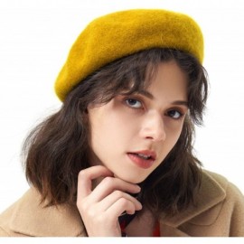Berets 100% Wool French Beret for Women Classic Solid Color Artist Beret Knitted Cap - Yellow - C118A2XXR7O $20.35