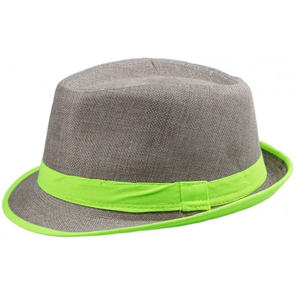 Fedoras Unisex Men Women Flax Fedora Band Trilby Hat Beach Sun Jazz Cap - Neon Green - C311L9QJ9UX $10.91