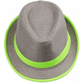 Fedoras Unisex Men Women Flax Fedora Band Trilby Hat Beach Sun Jazz Cap - Neon Green - C311L9QJ9UX $10.91