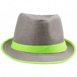 Fedoras Unisex Men Women Flax Fedora Band Trilby Hat Beach Sun Jazz Cap - Neon Green - C311L9QJ9UX $10.91