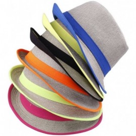 Fedoras Unisex Men Women Flax Fedora Band Trilby Hat Beach Sun Jazz Cap - Neon Green - C311L9QJ9UX $10.91