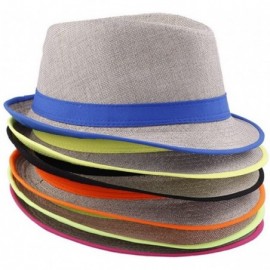 Fedoras Unisex Men Women Flax Fedora Band Trilby Hat Beach Sun Jazz Cap - Neon Green - C311L9QJ9UX $10.91