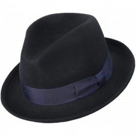 Fedoras Wool Felt Snap Brim Fedora Hat Men's Crushable Dress Trilby Jazz Cap - Black - C418LD8AEZ2 $19.23