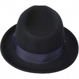 Fedoras Wool Felt Snap Brim Fedora Hat Men's Crushable Dress Trilby Jazz Cap - Black - C418LD8AEZ2 $19.23