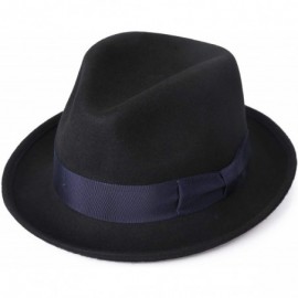 Fedoras Wool Felt Snap Brim Fedora Hat Men's Crushable Dress Trilby Jazz Cap - Black - C418LD8AEZ2 $19.23