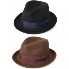 Fedoras Wool Felt Snap Brim Fedora Hat Men's Crushable Dress Trilby Jazz Cap - Black - C418LD8AEZ2 $19.23