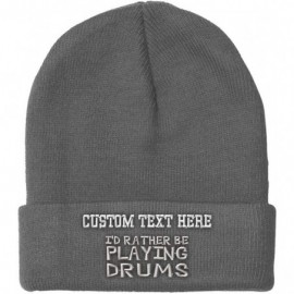 Skullies & Beanies Custom Beanie for Men & Women I'd Rather Be Playing Drums Embroidery Acrylic - Light Grey - CX18ZWO0D2U $1...