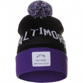 Skullies & Beanies Unisex USA Fashion Arch Cities Pom Pom Knit Hat Cap Beanie - Baltimore Black Purple - C112N5RZH20 $22.34