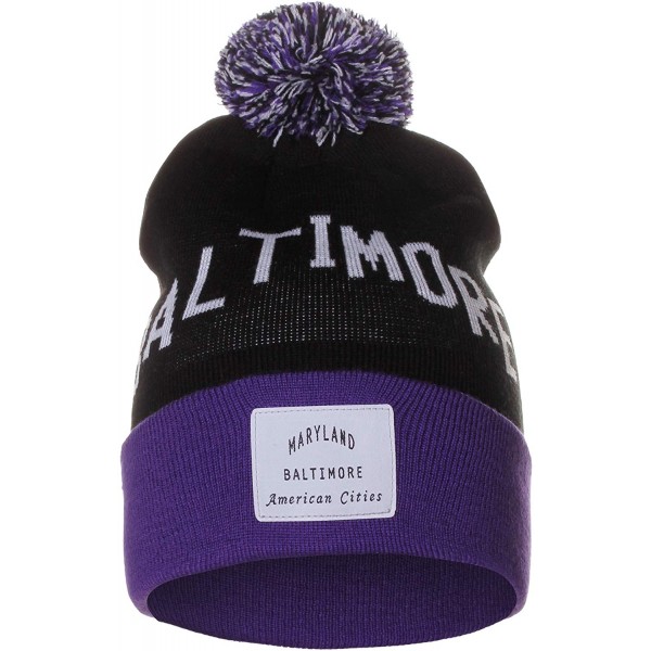 Skullies & Beanies Unisex USA Fashion Arch Cities Pom Pom Knit Hat Cap Beanie - Baltimore Black Purple - C112N5RZH20 $13.05