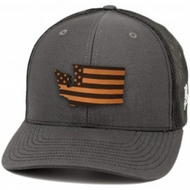 Baseball Caps 'Washington Patriot' Leather Patch Hat Curved Trucker - Brown/Tan - CT18IGQUDSG $22.31