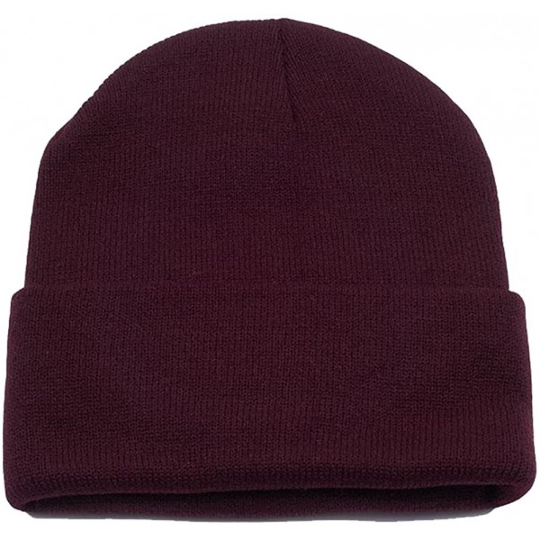 Skullies & Beanies Unisex Men Women Youth Skull Ski Folded Beanie Plain Toboggan Cap Knit Hat - Maroon - CI188Z5I9E7 $7.88