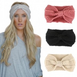 Headbands Women's Bowknot Design Winter Warm Twist Knitted Wool Headgear Crochet Headband Head Wrap Hairband(Pink) - Pink - C...