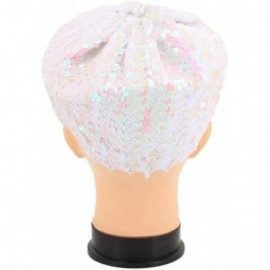 Berets Women Classic Sparkle Sequin Beret Hat Fashion Headwear for Party Club Dance - White - C718KK8ILUK $12.63