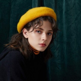 Berets 100% Wool French Beret for Women Classic Solid Color Artist Beret Knitted Cap - Yellow - C118A2XXR7O $9.32