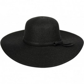 Fedoras Women's Braid Straw Wide Brim Fedora Hat UPF 50+ w/Adjustable Drawstring - Fl2251 Black - C218E29U3W8 $15.22