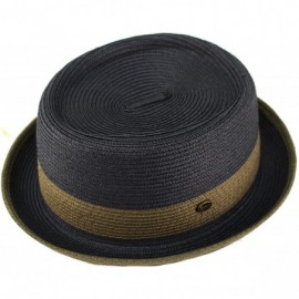 Fedoras Men's Everyday 2tone Light Summer Porkpie Boater Derby Fedora Sun Hat - Navy - CQ18DIWSY67 $31.18