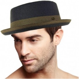 Fedoras Men's Everyday 2tone Light Summer Porkpie Boater Derby Fedora Sun Hat - Navy - CQ18DIWSY67 $31.18