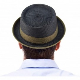 Fedoras Men's Everyday 2tone Light Summer Porkpie Boater Derby Fedora Sun Hat - Navy - CQ18DIWSY67 $31.18