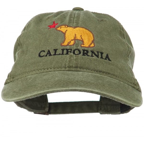 Baseball Caps California with Bear Embroidered Washed Cap - Olive Green - C211NY2ZKB7 $20.64