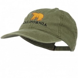 Baseball Caps California with Bear Embroidered Washed Cap - Olive Green - C211NY2ZKB7 $20.64