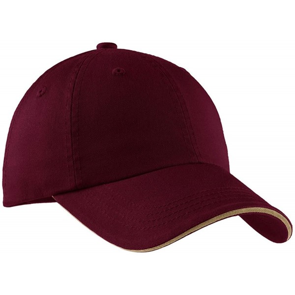 Baseball Caps Signature Sandwich Bill Cap with Striped Closure C830 - Maroon/ Khaki - CR1123HG7PR $8.07