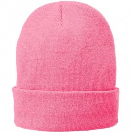 Baseball Caps Port & Company Fleece-Lined Knit Cap. CP90L - Neon Pink - C5126B169IZ $11.87