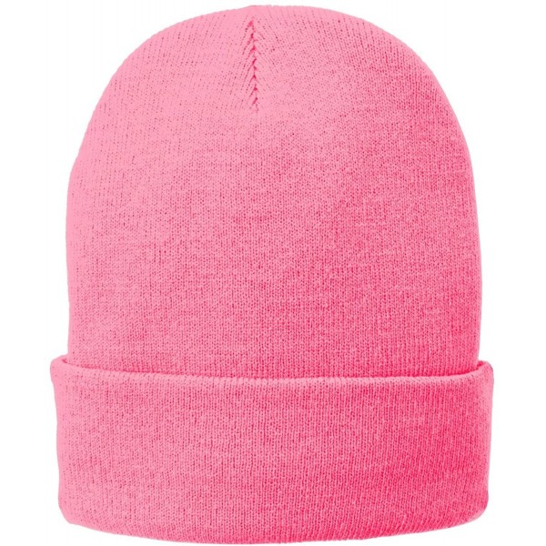 Baseball Caps Port & Company Fleece-Lined Knit Cap. CP90L - Neon Pink - C5126B169IZ $11.87