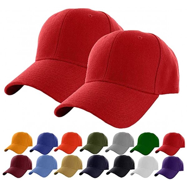 Baseball Caps Plain Adjustable Baseball Cap Classic Adjustable Hat Men Women Unisex Ballcap 6 Panels - Red/Pack 2 - C4192WNMI...