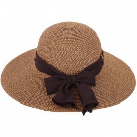 Sun Hats Straw Hat Women's Wide Brim Summer Beach Sun Hat w/Bowtie Ribbon - Brown - CL18EXNCE2E $21.48