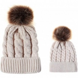 Skullies & Beanies Family Matching Mom Baby Knitting Wool Hemming Hat Keep Warm Winter Ball Hat Cap - ❤khaki❤ - CI18IQ9YZNT $...