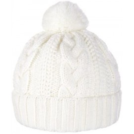 Skullies & Beanies Classic Cable Wool Knitted Winter Ski Beanie Hat - Off-white - CA11K426SY3 $20.56