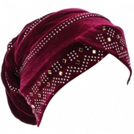 Headbands Women Underscarf Cap Hijab Bonnet Muslim Full Cover Hijab with Diamond - Red Wine - CQ18G4ZGSLY $8.06