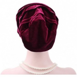 Headbands Women Underscarf Cap Hijab Bonnet Muslim Full Cover Hijab with Diamond - Red Wine - CQ18G4ZGSLY $8.06