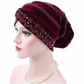 Headbands Women Underscarf Cap Hijab Bonnet Muslim Full Cover Hijab with Diamond - Red Wine - CQ18G4ZGSLY $8.06