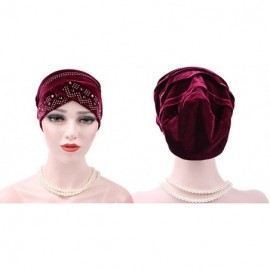 Headbands Women Underscarf Cap Hijab Bonnet Muslim Full Cover Hijab with Diamond - Red Wine - CQ18G4ZGSLY $8.06