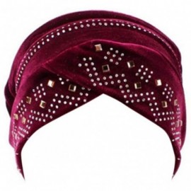 Headbands Women Underscarf Cap Hijab Bonnet Muslim Full Cover Hijab with Diamond - Red Wine - CQ18G4ZGSLY $8.06