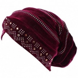 Headbands Women Underscarf Cap Hijab Bonnet Muslim Full Cover Hijab with Diamond - Red Wine - CQ18G4ZGSLY $8.06