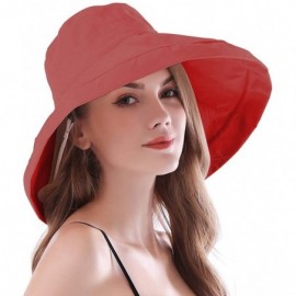 Sun Hats Women Wide Brim Sun Hats Foldable UPF 50+ Sun Protective Bucket Hat - Red - CV194ESKR6H $15.76