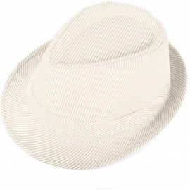 Fedoras Unisex Summer Short Brim Fedora - Hats for Men & Women + Panama Hats & Straw Hats - Tan Pinstripe - CJ17YT4K9M3 $23.83