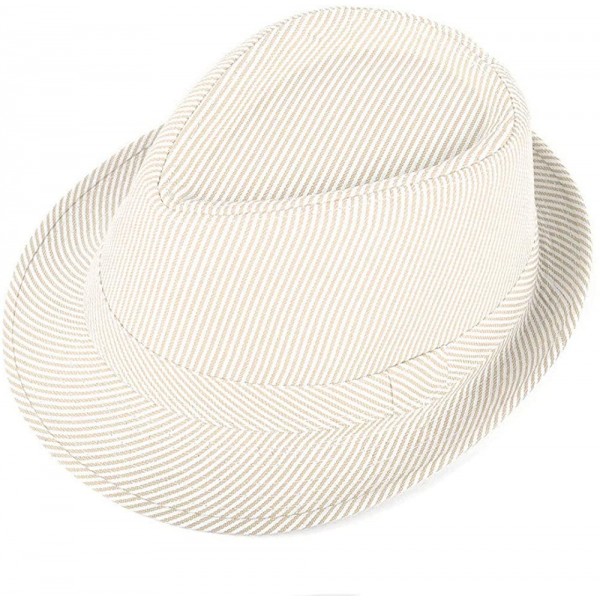 Fedoras Unisex Summer Short Brim Fedora - Hats for Men & Women + Panama Hats & Straw Hats - Tan Pinstripe - CJ17YT4K9M3 $9.41