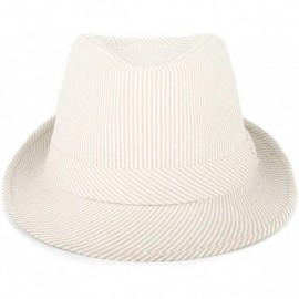 Fedoras Unisex Summer Short Brim Fedora - Hats for Men & Women + Panama Hats & Straw Hats - Tan Pinstripe - CJ17YT4K9M3 $9.41