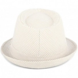 Fedoras Unisex Summer Short Brim Fedora - Hats for Men & Women + Panama Hats & Straw Hats - Tan Pinstripe - CJ17YT4K9M3 $9.41