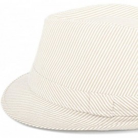 Fedoras Unisex Summer Short Brim Fedora - Hats for Men & Women + Panama Hats & Straw Hats - Tan Pinstripe - CJ17YT4K9M3 $9.41