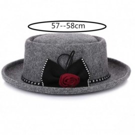 Fedoras Wool Flat Top Floral Bow Fedoras Hat for Women's Wide Brim Fedora Hat Lady Felt Retro Bowler Gambler Roll up Hat - CV...