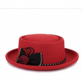 Fedoras Wool Flat Top Floral Bow Fedoras Hat for Women's Wide Brim Fedora Hat Lady Felt Retro Bowler Gambler Roll up Hat - CV...