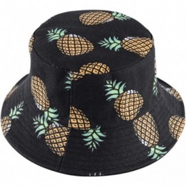 Bucket Hats Unisex Print Bucket Hat Cute Sun Hat Summer Packable Reversible Fisherman Cap - Pineapple Black - C8194YEM0CW $27.74